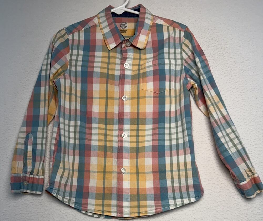 Wonder Nation Boy Size 5T Cotton Blend Long Sleeves Plaid Button Up Shirt Preppy